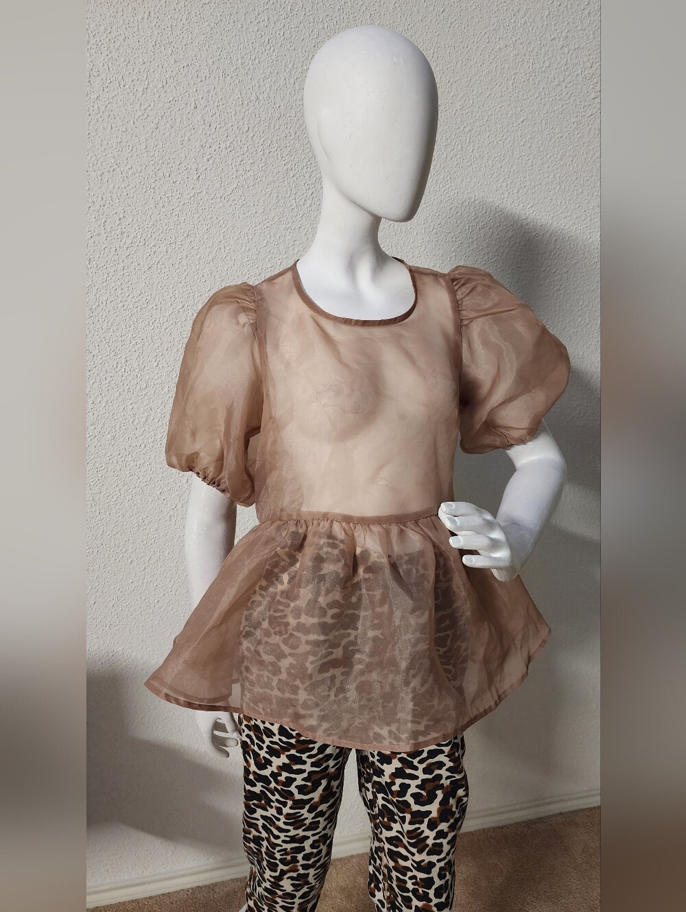 Things Between Sheer Puff Sleeve Top in Light Brown
